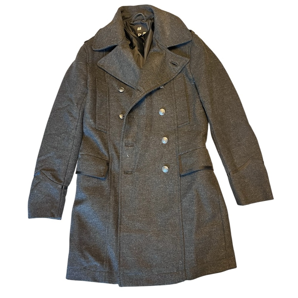 H&M Men's Charcoal Double-Breasted Pea Coat